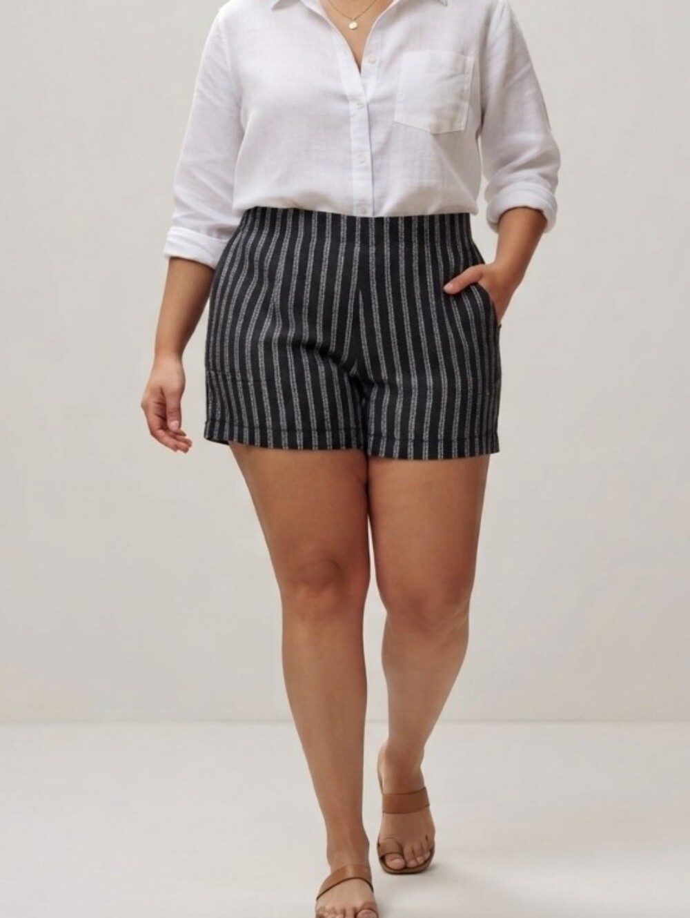 Sonoma NWT Linen Blend Black & Off-White Pull-on Shorts W/ Pockets Sz 2X